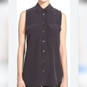 Equipment forest green sleeveless silk button down shirt Sz S